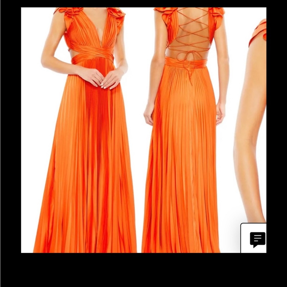 Mac Duggal Leena Pleated Lace Up Satin Gown- Color Sunset